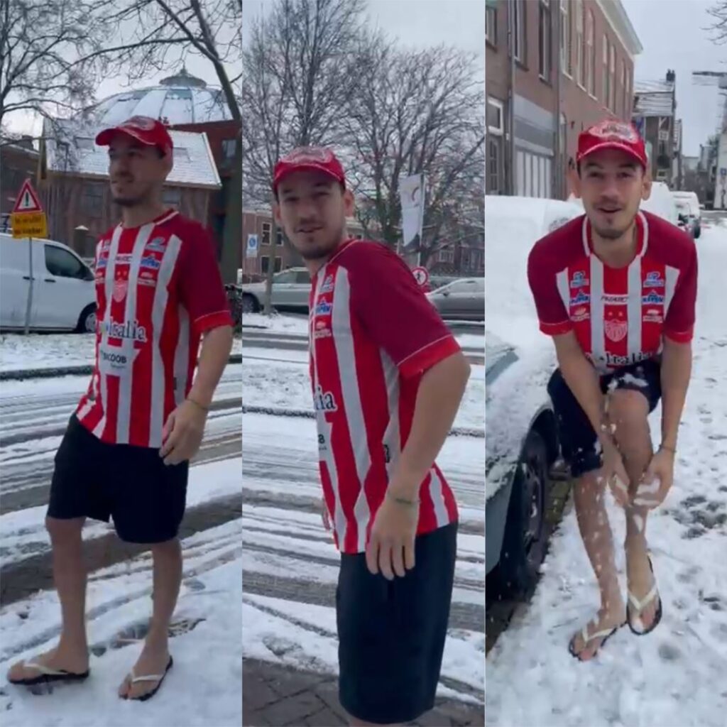 Potiguar Viraliza ao Caminhar de Bermudas e Chinelo na Neve da Europa