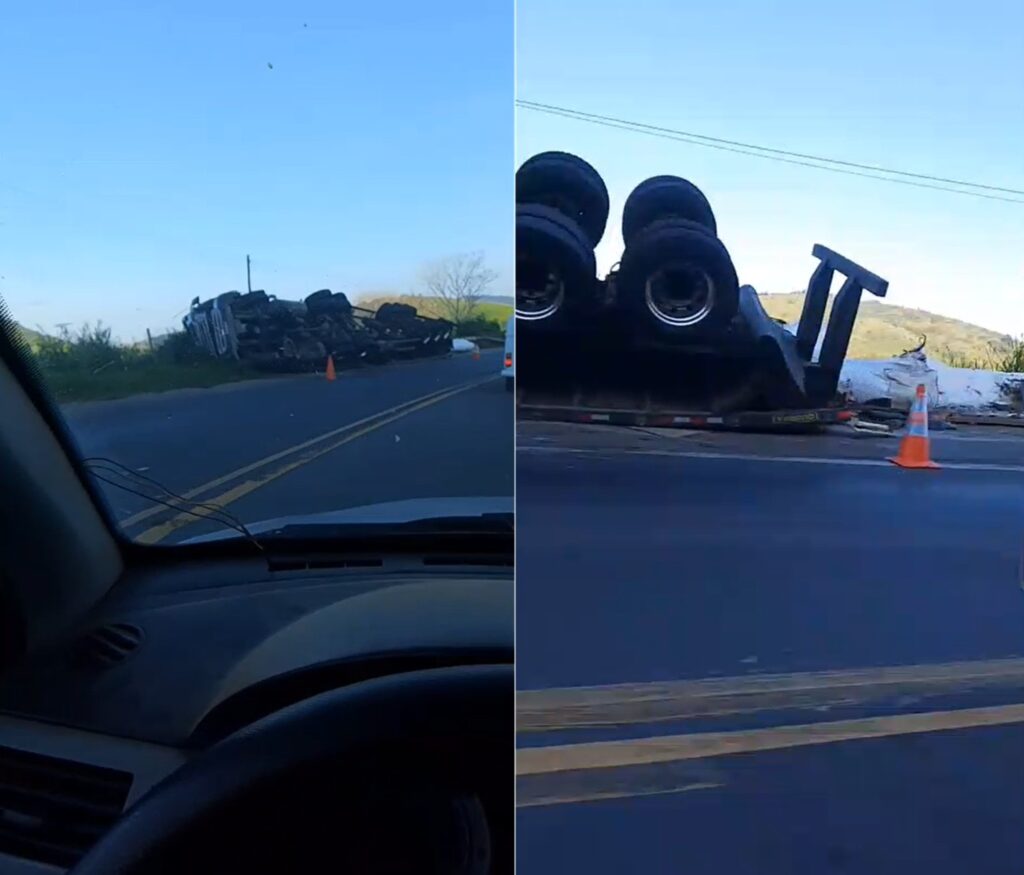 Acidente na BR-356: Carreta de Sal Tomba em Curva Perigosa em Bom Jesus do Itabapoana